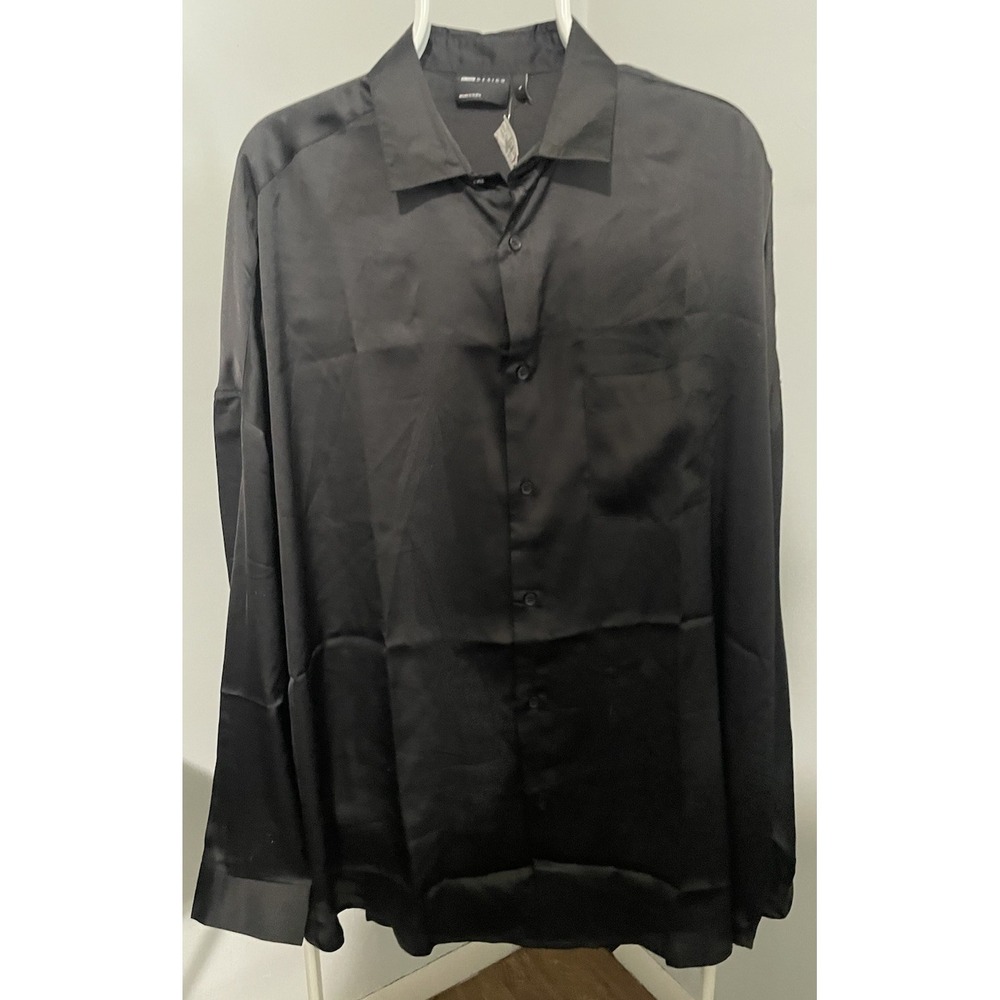 Asos Design Mens Black Long Sleeve Button Up Shirt Size Large